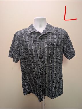 VISSLA Men's Black & Gray Vertical Pattern Short-Sleeve Button-Down